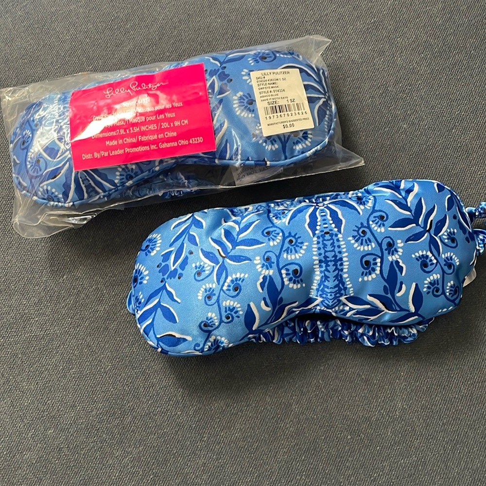 Set of TWO Lilly Pulitzer silky blue mosaic sleep luxury eyemasks NWT <3